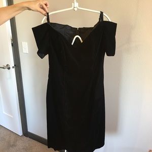 Vintage Black Velvet 80s Off the Shoulder Dress